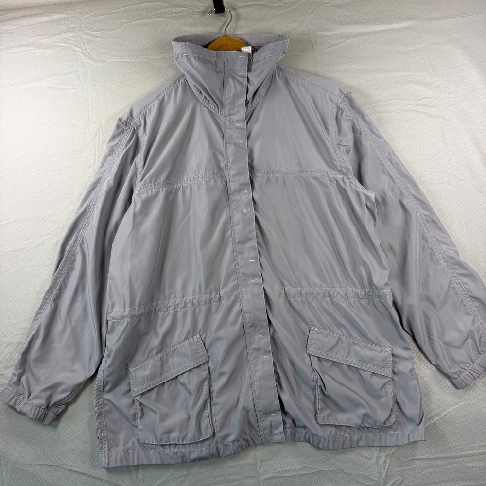 Chico's Size 3 XL Light Gray Full Zip Drawstring Waist Anorak Parka Jacket Coat